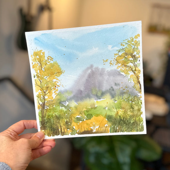 Autumn Mountain View- Day 1 of January Original Watercolor Painting Daily Challenge-$24 -8