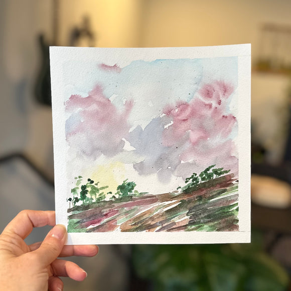 Burgundy Stormy Sky- Day 2 of January Original Watercolor Painting Daily Challenge-$24 -8