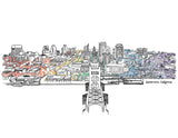 Sacramento Pride- Rainbow 3D Skyline Line drawing, CA Art Giclee Print
