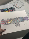 Sacramento Pride- Rainbow 3D Skyline Line drawing, CA Art Giclee Print