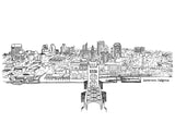 Black & White 3D Skyline Line drawing, Sacramento, CA Art Giclee Print