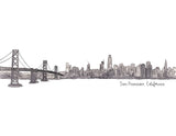 San Francisco, California Skyline with Bay Bridge Art Giclee Print