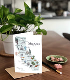 California Picture Map with Landmarks- A7 Greeting Card/ 5x7 Art Print