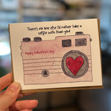 Selfie, Valentine's Day- Pink Retro Camera -A2 5.5"x4.25" Greeting Card