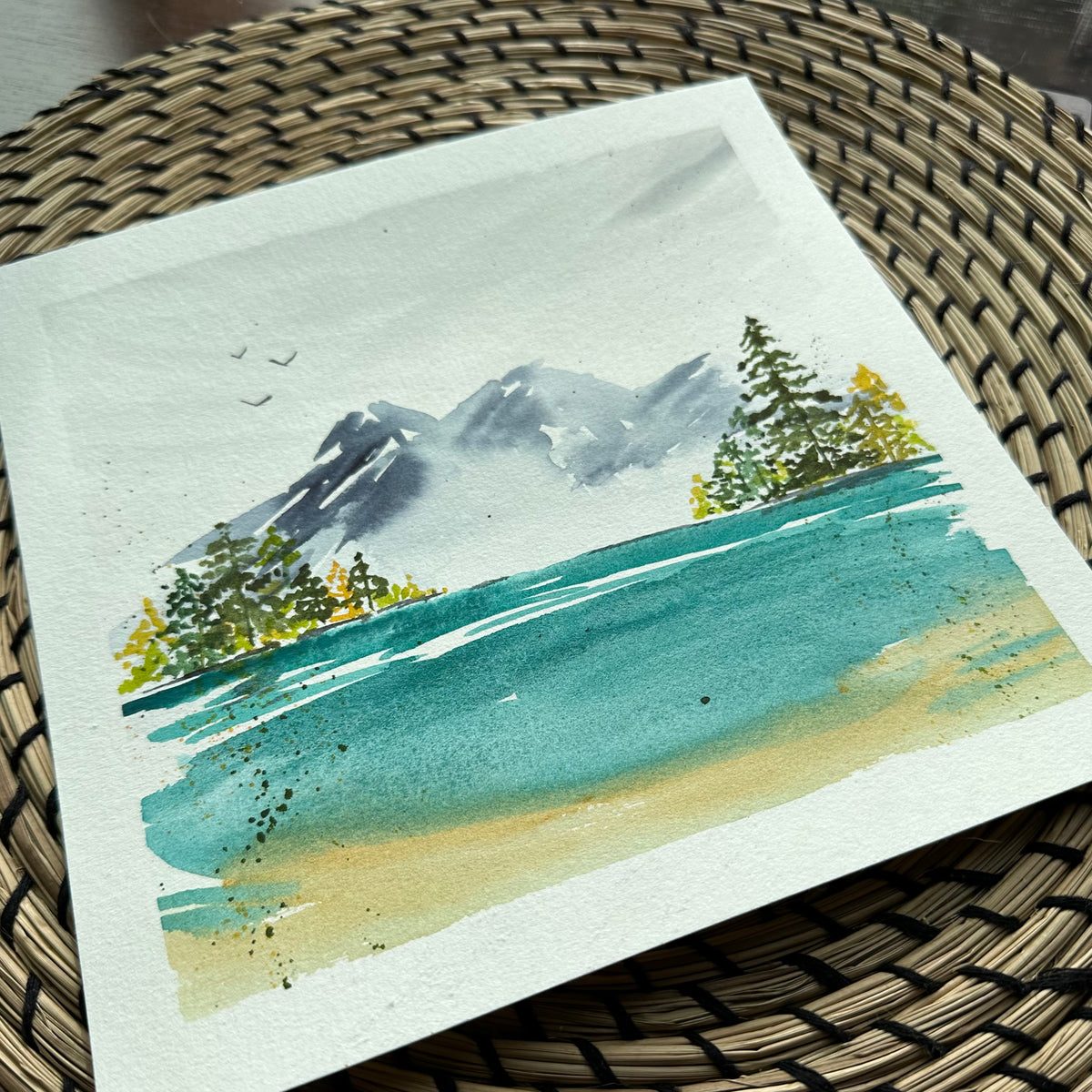 1/14/23 $14- Alpine Lake- Day 14- 8x8 - Original Watercolor