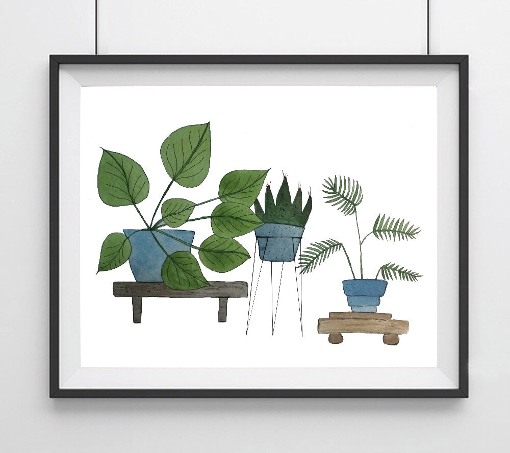 mid century indoor plants Mid-Century Modern House Plants Art Print MCM – Aqua Hue Designs by Tonja Wilcox