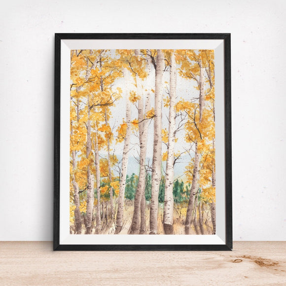 Hope Valley Quaking Aspens Trees, Golden Fall Colors CA California Landmark Art Print