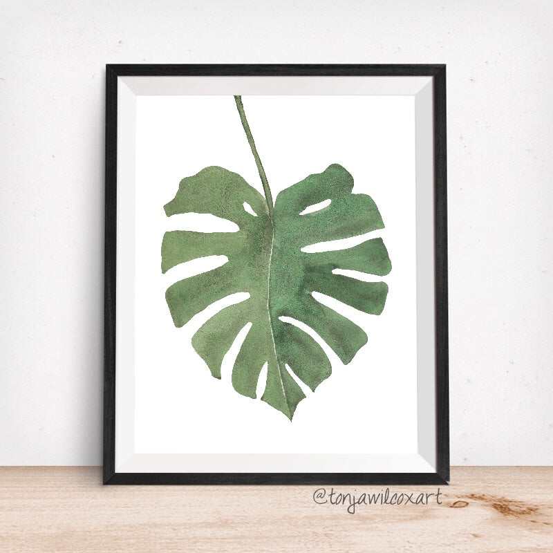 monstera deliciosa painting Monstera Deliciosa Plant Leaf- Giclee Art Print- Botanical – Aqua Hue  Designs by Tonja Wilcox