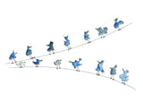 Blue Birds on a Wire- Illustrated Doodle Birds Giclee Art Print