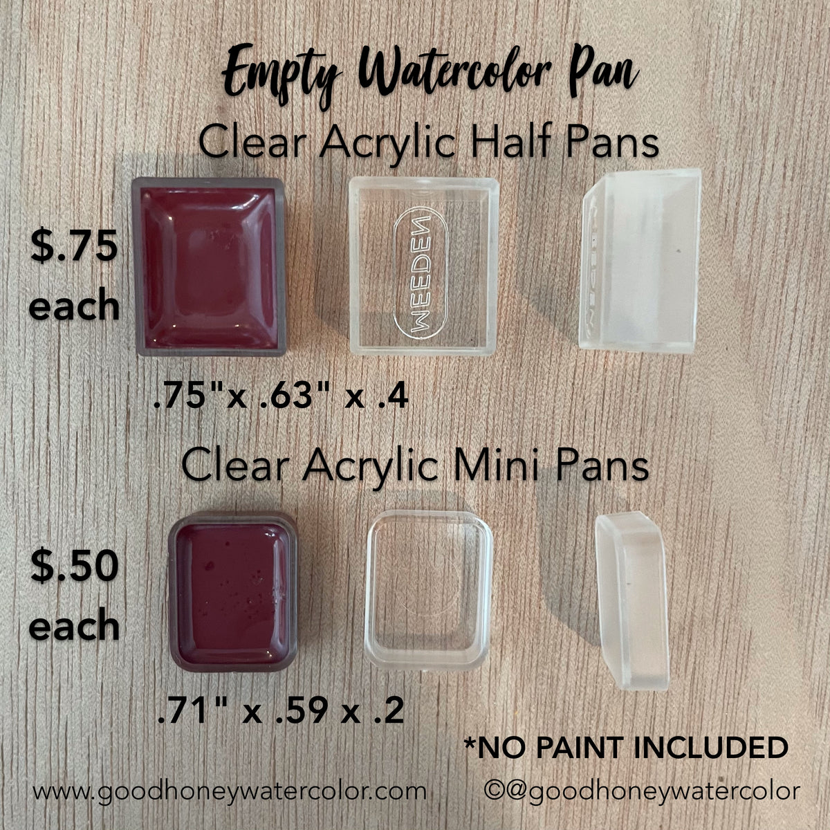 Empty Clear Acrylic Watercolor Half Pans and Mini Pans OnlyFill Your Good Honey Handmade by