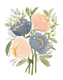 Floral #5 Navy & Peach Peonies Flowers Giclee Art Print
