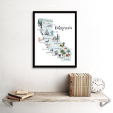 Retro California Picture Map with Landmarks Art Print