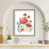 70’s Style Orange Mushrooms Giclee Art Print