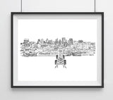 Black & White 3D Skyline Line drawing, Sacramento, CA Art Giclee Print