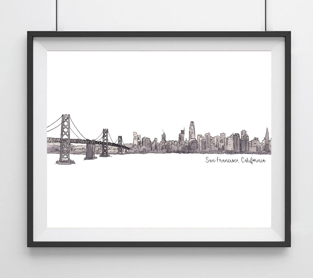 San Francisco, California Skyline with Bay Bridge Art Giclee Print