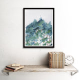 Teal Wintery Forest Hillside- Giclee Art Print