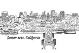 B&W 3D Sacramento Skyline- Black and White A7 Greeting Card/ 5x7 Art Print