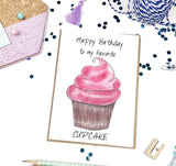 Happy Birthday, Pink Cupcake- A2 Greeting Card