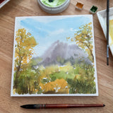 Autumn Mountain View- Day 1 of January Original Watercolor Painting Daily Challenge-$24 -8"x8"