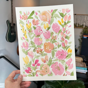 Pink Florals #1 - January Original Watercolor Painting Challenge-$24 -8"x10" Flowers