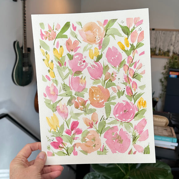 Pink Florals #1 - January Original Watercolor Painting Challenge-$24 -8