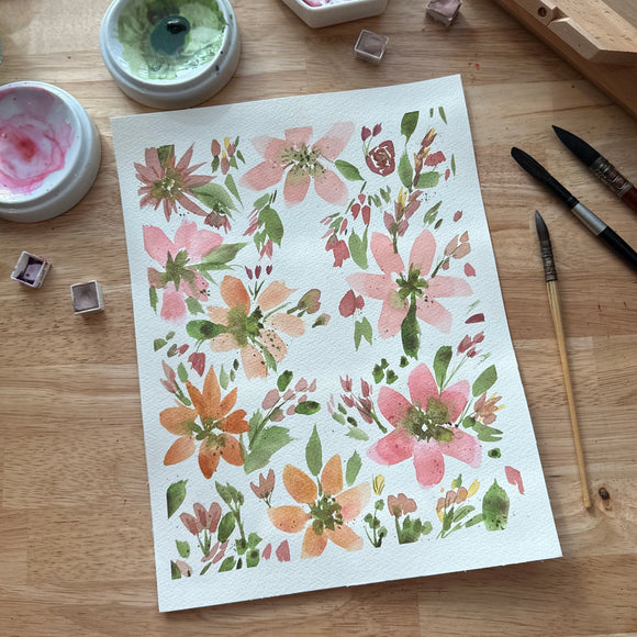 Pink Florals #2 - January Original Watercolor Painting Challenge-$24 -8