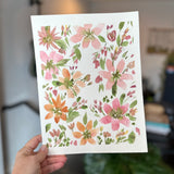 Pink Florals #2 - January Original Watercolor Painting Challenge-$24 -8"x10" Flowers