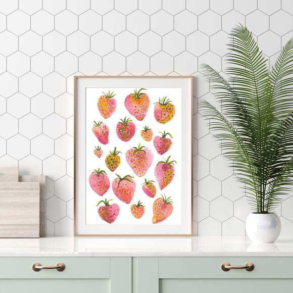 Fresh Strawberries Giclee Art Print - Fruits of Summer Collection Strawberrry