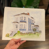 Original Home Commission-Watercolor and Ink House Illustration Painting by Tonja Wilcox- DEPOSIT