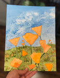 4/17 Day 30 Final Day $30 California Poppies Poppy Flowers with Blue Sky 8.5 x 11” Original Watercolor Painting