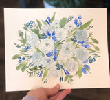 4/16Day 29 $29 Blue Periwinkle Floral Bouquet- Flowers 8.5 x 11” Original Watercolor Painting