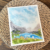 1/25/23 $25-Cloudy Sky with Blue Lake and Mountains - 8”x 10” Original Watercolor Painting Daily Challenge