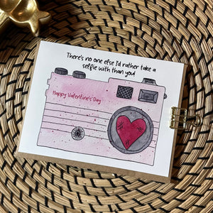 Selfie, Valentine's Day- Pink Retro Camera -A2 5.5"x4.25" Greeting Card
