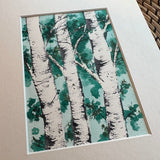 1/5/23 $5- Teal and Green Birch Trees-Day 5-2 5x7- Original Watercolor Painting Daily Challenge