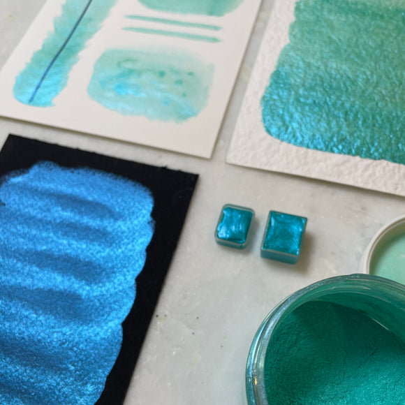 Bleu Verte Duo Shimmer Metallic- Good Honey Handmade Artisan Watercolor Paint- Color shifting Pure Pigment