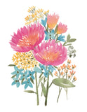 Mixed Floral No. 2 Pink, Blue, Gold- Giclee Art Print- Flowers Botanical