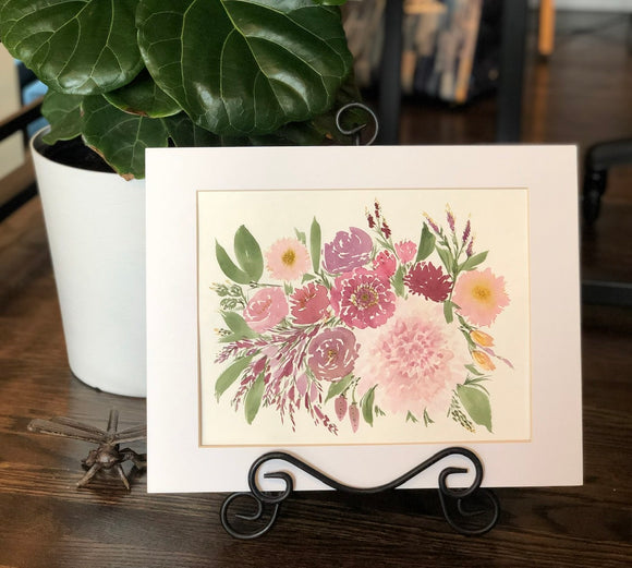 4/12 Day 25 $25 Pink and burgundy florals flowers 8.5 x 11” Original Watercolor Painting