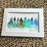 1/4/23 $4- Misty Trees of Green and Blue-Day 4-3 5x7- Original Watercolor Painting Daily Challenge