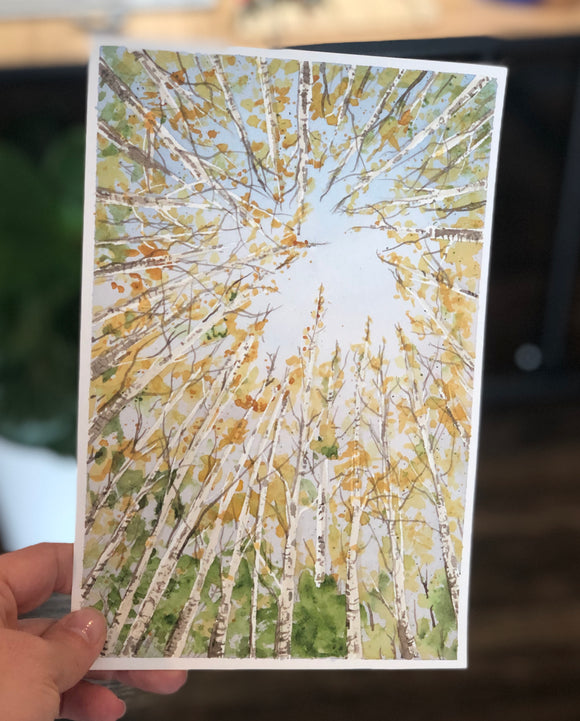 3/22 Day 4 $4  Golden Aspen- Early Autumn 6”x 9” Original Watercolor Painting