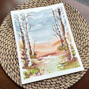 1/16/23 $16-Birch Tree Path - 8”x 10” Original Watercolor Painting Daily Challenge