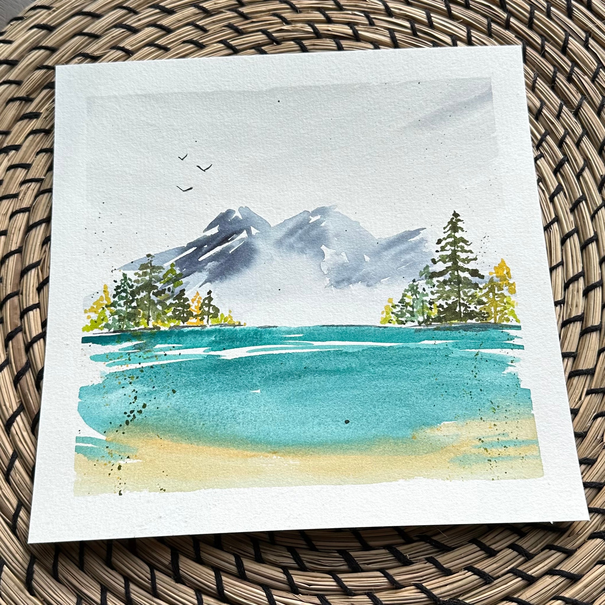 1/14/23 $14- Alpine Lake- Day 14- 8x8 - Original Watercolor