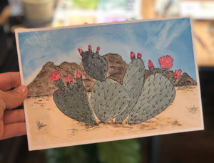 3/22 Day 4 $4  Cacti Vibes- Joshua Tree Original Watercolor Painting