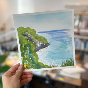 1/26/23 $26 Beach Cliff- Day 26 8x8 - Original Watercolor Painting Daily Challenge