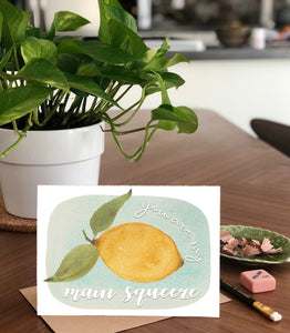 Main Squeeze, Lemon Citrus Fruit Pun Love Valentine's Day- A2 Greeting Card