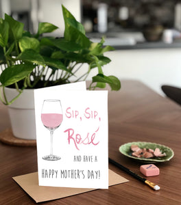 Sip Sip Rose, Mother's Day Wine Glass, A2 Greeting Card