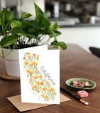 California Poppies in Map- State Flower- A7 Greeting Card/ 5x7 Art Print