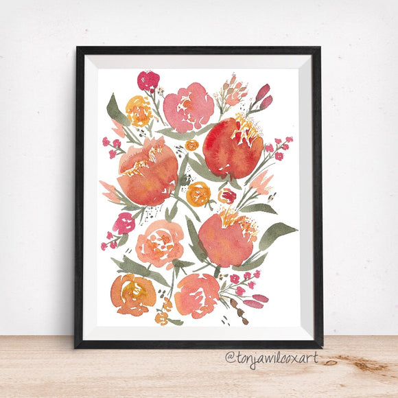 Mixed Floral No. 7 Sunburst Peonies Orange Flowers Giclee Art Print