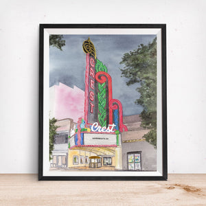 The Crest Theater K Street, Sacramento, CA Giclee Art Print - Neon Landmarks
