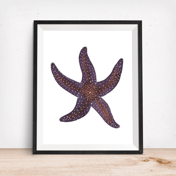 Sealife Series-Fresh Sea Star Starfish- Purple and Orange Art Print