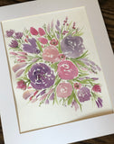 4/10 Day 23 $23 8.5x11” Pink and Purple Floral Spray- Flowers Original Watercolor Painting